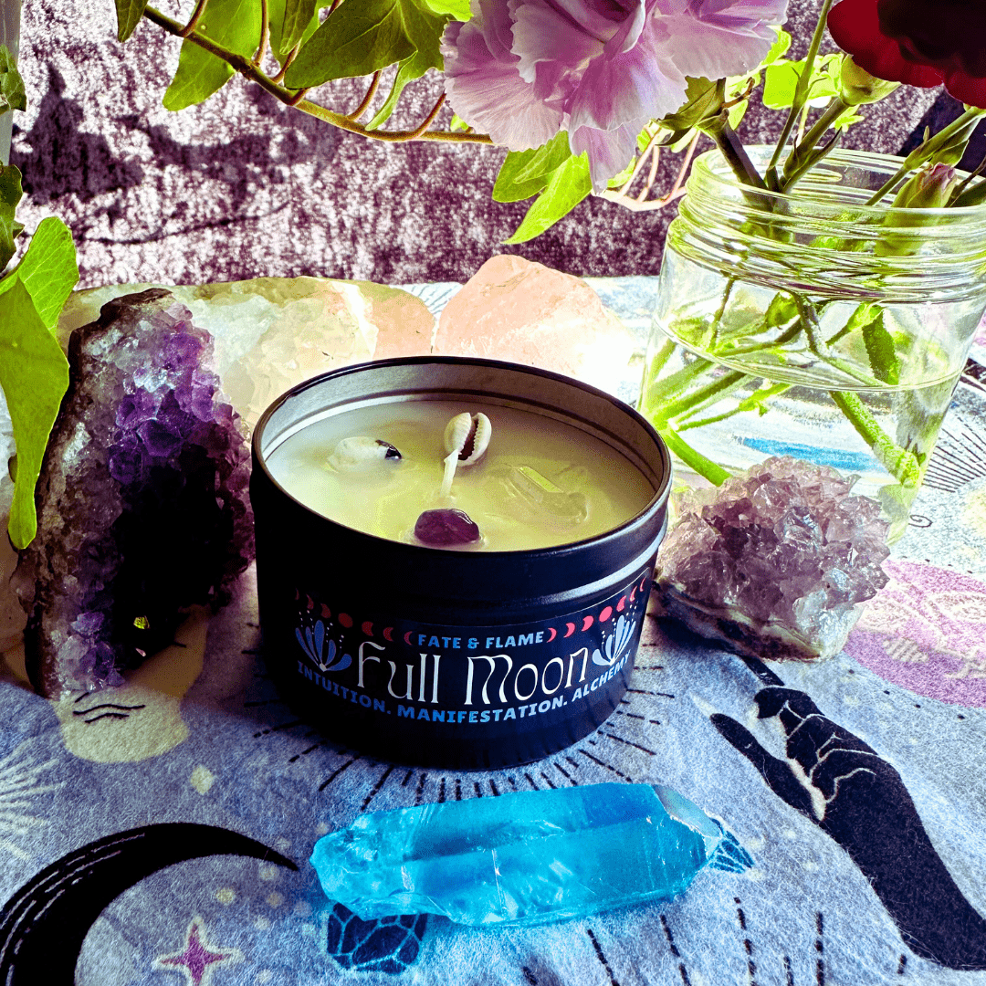 Full Moon Candle w/ Crystals, Reiki, & Lunar Energy Product Fate & Flame