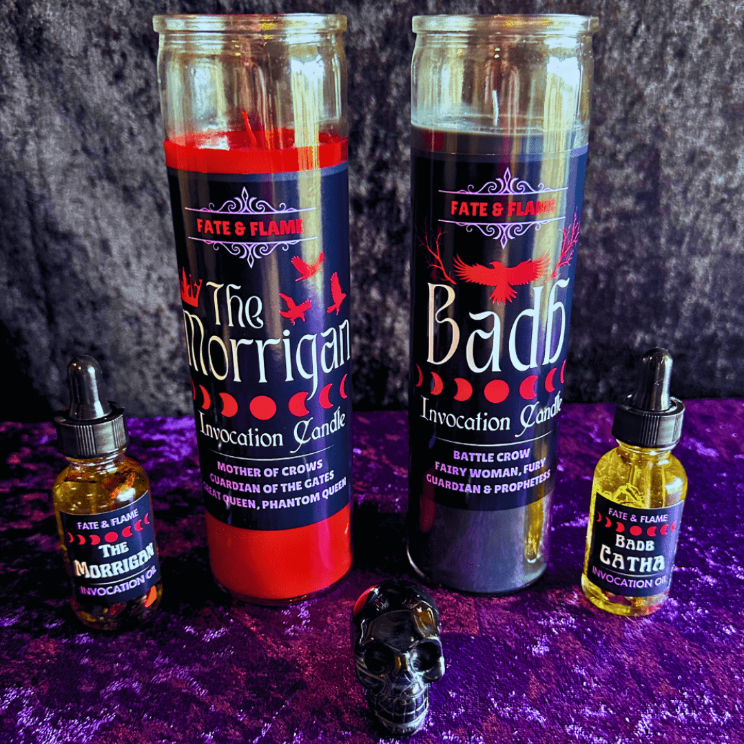 Morrigan and Badb Altar Set - Invocation Candles, Invocation Oils