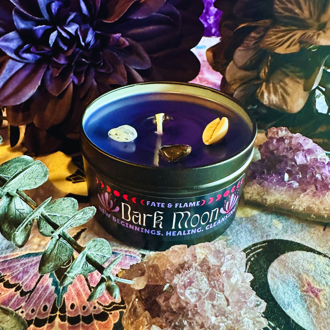 Dark Moon Ritual Spell Candle w/ Crystals, Reiki, & Lunar Energy