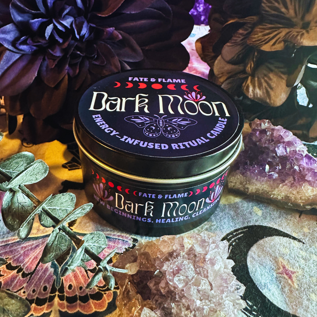 Dark Moon Ritual Spell Candle w/ Crystals, Reiki, & Lunar Energy