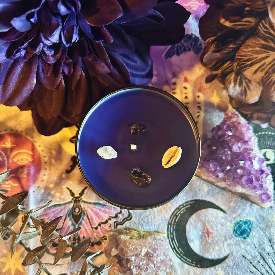 Dark Moon Ritual Candle & Oil Set w/ Crystals, Reiki, Lunar Energy