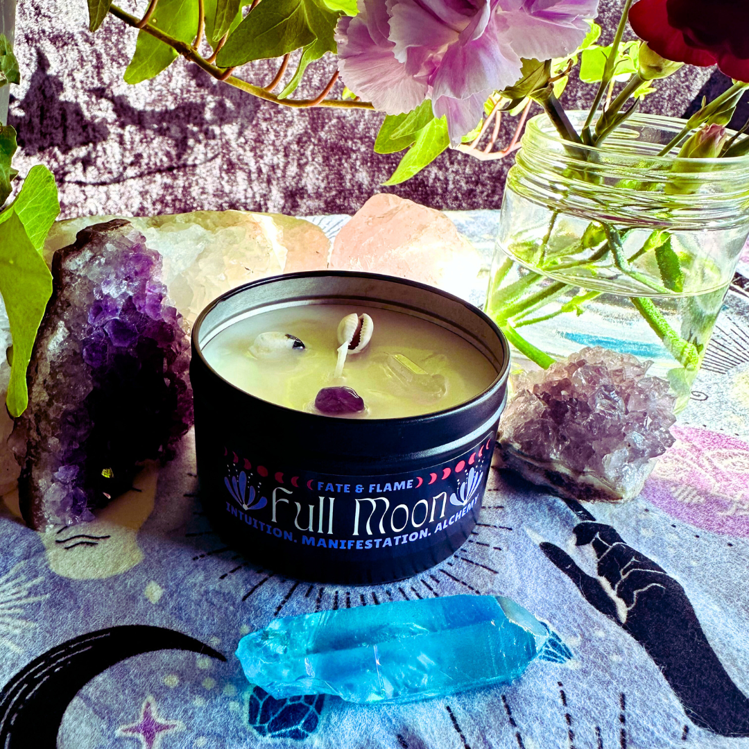 Full Moon Ritual Candle w/ Crystals, Reiki, & Lunar Energy