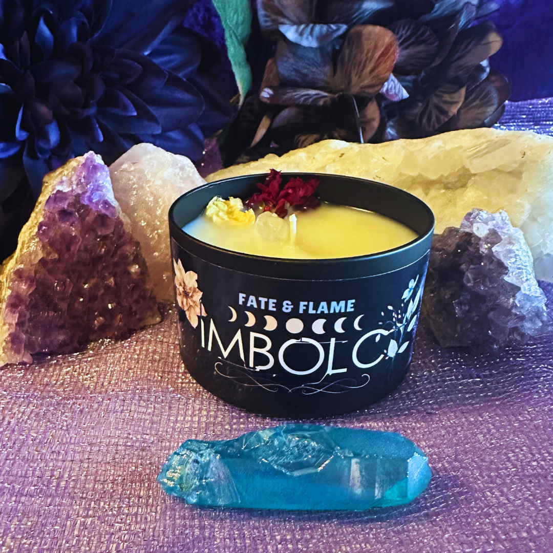 Imbolc Ritual Spell Candle w/ Crystals, Botanicals, & Reiki