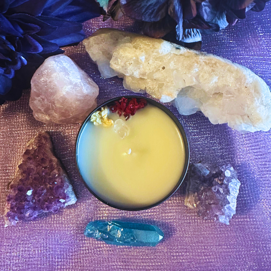 Imbolc Ritual Spell Candle w/ Crystals, Botanicals, & Reiki