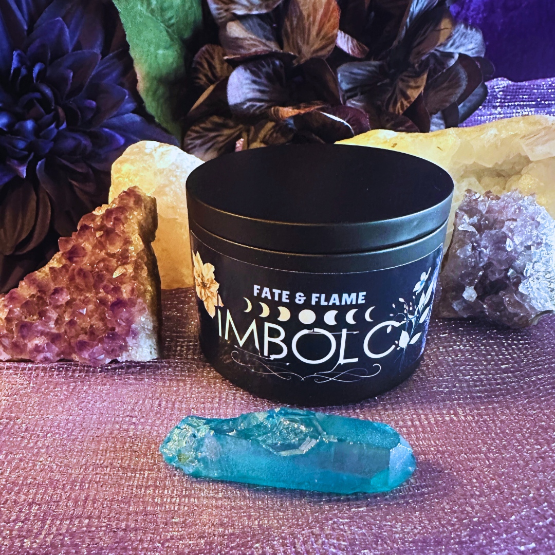 Imbolc Ritual Spell Candle w/ Crystals, Botanicals, & Reiki