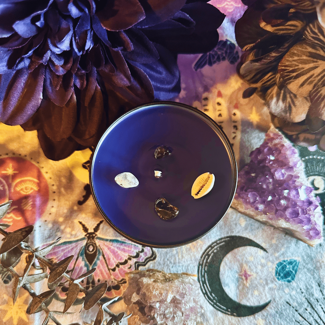 Dark Moon Ritual Candle & Oil Set w/ Crystals, Reiki, Lunar Energy ProductFate & Flame