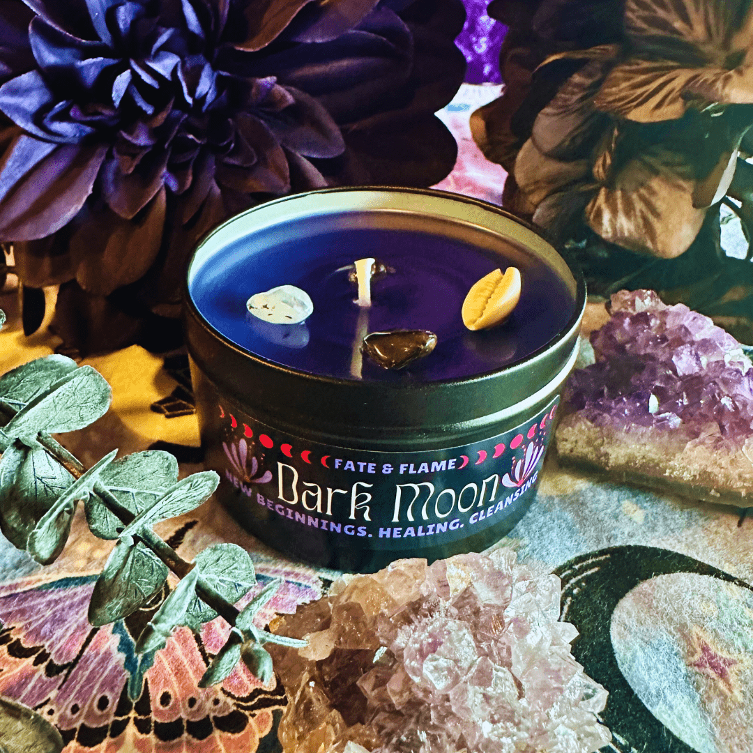 Dark Moon Ritual Spell Candle w/ Crystals, Reiki, & Lunar Energy ProductFate & Flame