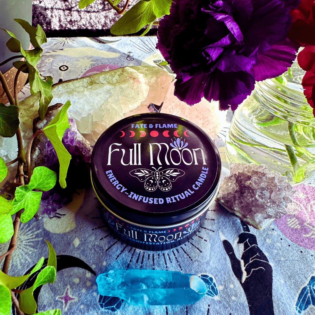 Full Moon Ritual Candle w/ Crystals, Reiki, & Lunar Energy ProductFate & Flame