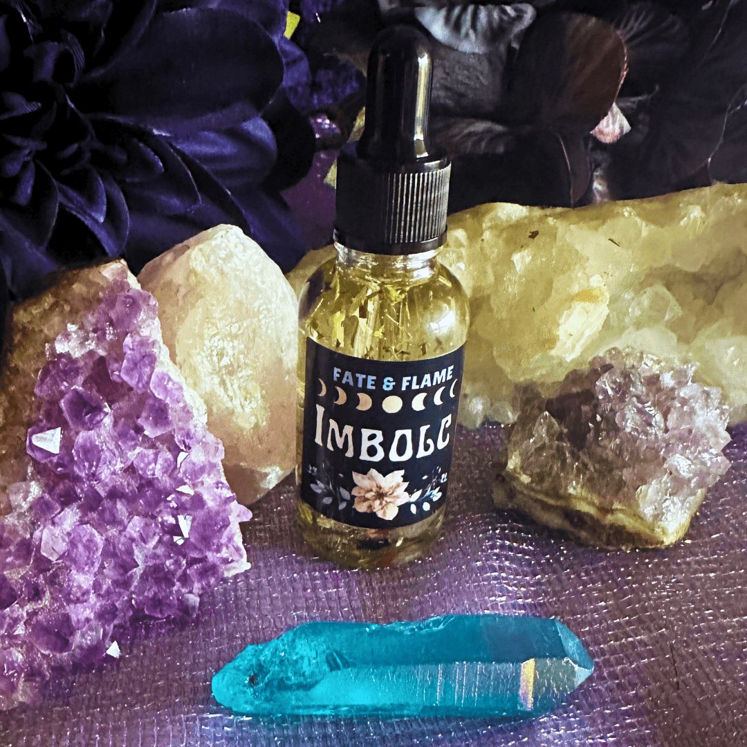 Imbolc Ritual Spell Oil w/ Botanicals, Crystals, Reiki ProductFate & Flame