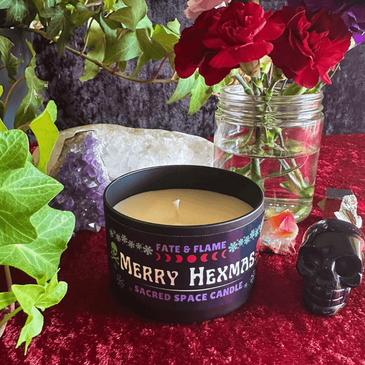 Merry Hexmas Tin Candle - Witchy Scented Holiday Candle w/ Reiki ProductFate & Flame