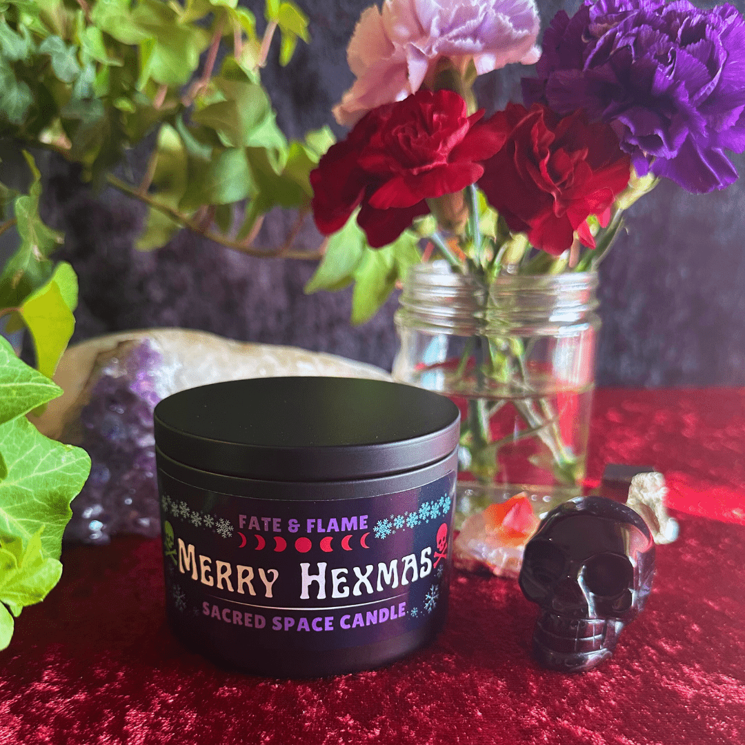 Merry Hexmas Tin Candle - Witchy Scented Holiday Candle w/ Reiki ProductFate & Flame