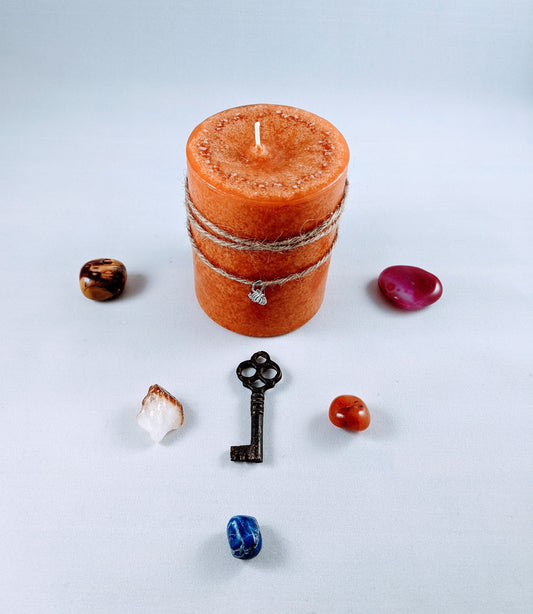 AUTUMN HARVEST Spell Candle. Abundance, Gratitude, Ancestors. Butternut Pumpkin Scented. Reiki Pillar Candle. 3" x 4"